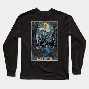 The Lovers - skeletons kissing, tarot cards, occult,  astrology, halloween, fortune telling, wicca, sugar skull, gift idea, Long Sleeve T-Shirt